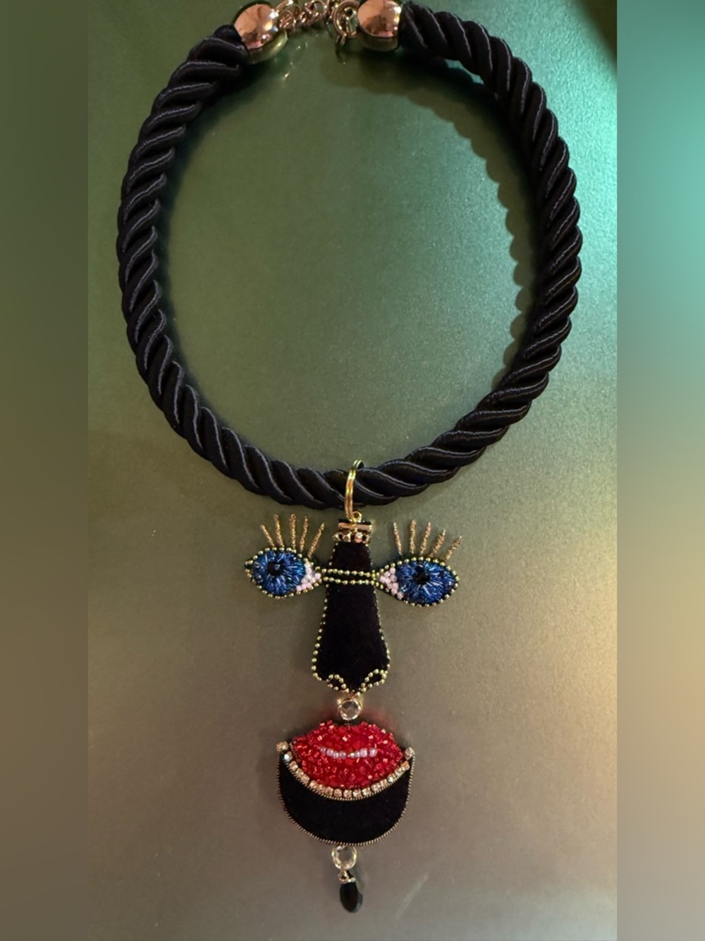 Handmade Statement Necklace Velvet Swarovski Crystals Japanese Beads Art Jewelry - Picture 4 of 4